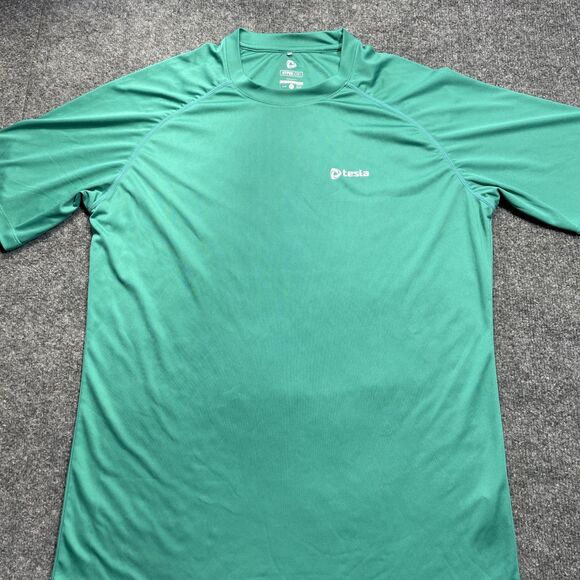 Tesla Shirt Mens Large Green Hyper Dri Reg Fit Light Weight Active Wear Lg - Picture 1 of 8